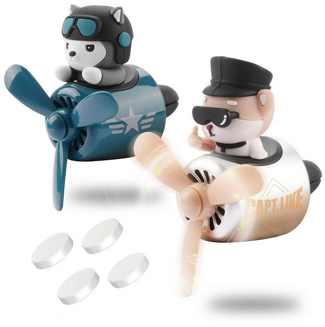 자동차 공기 청정기 만화 귀여운 곰 파일럿 자동차 공기 배출구 프로펠러 자동차 디퓨저 창의적인 자동차 향수 장식 자동차 벤트 클립 8가지 향기로운 태블릿 포함 여성 남성용 (곰, 허스키 + 시바 이누