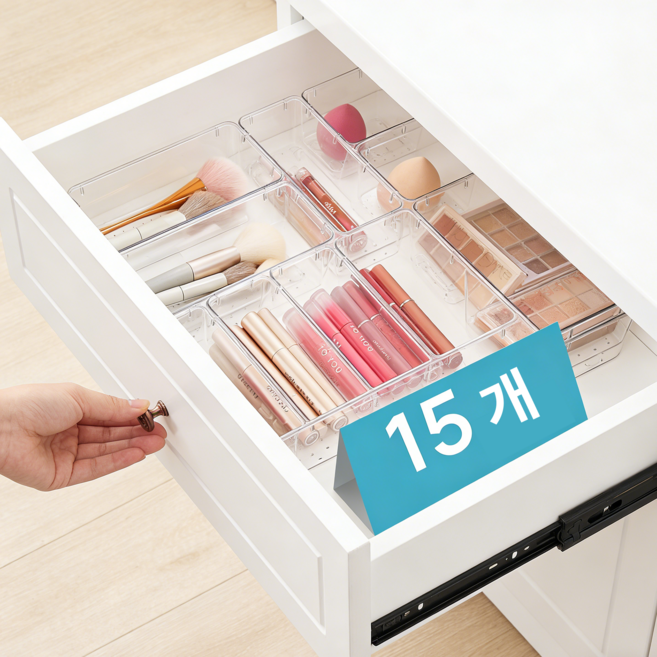Vtopmart 조립식 다용도 서랍 정리 트레이 수납함 15p, 투명, 1세트