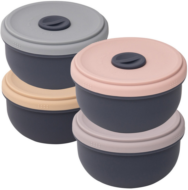 네오실리 라이스타임팩 국산 프리미엄 실리콘 냉동밥 원형 용기, 350ml 혼합색상, 4개