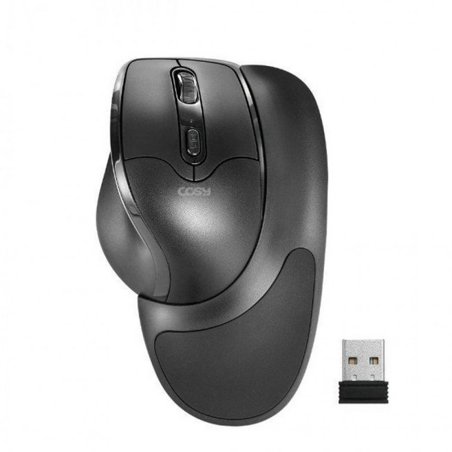 코시 무선 세미 손목받침 탈부착 버티컬 마우스, M4056WL, 블랙