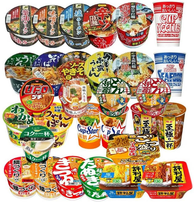 일본 컵라면 야끼소바 컵누들 우동 소바 12종 포장 세트, 12개