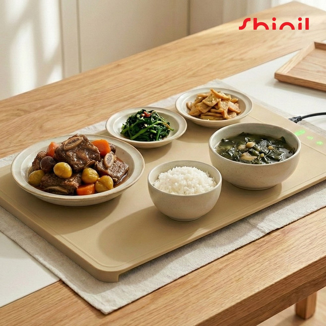 신일 푸드워머 올워밍 우드워머 보온 접이식 다이닝 테이블 매트 음식워머 휴대용 100도, 라지 베이지