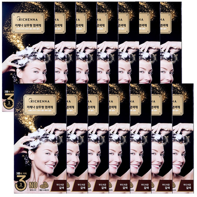 리체나 골드 새치전용 샴푸형 염색제, 부드러운 갈색, 14개