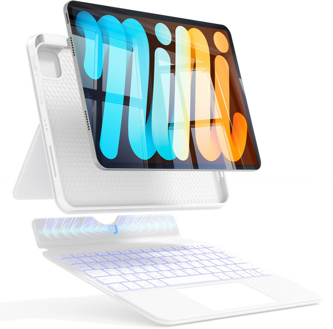 AITEWO 아이패드 매직키보드 케이스 펜슬 수납 360도회전 분리형 맥세이프 세로 가로 트랙패드 에어7/6/5/4/3/2/1세대 프로 11/10.9/13/12.9인치, 분리형 높이 조절, 화이트, 아이패드 프로 7세대 M4 13인치