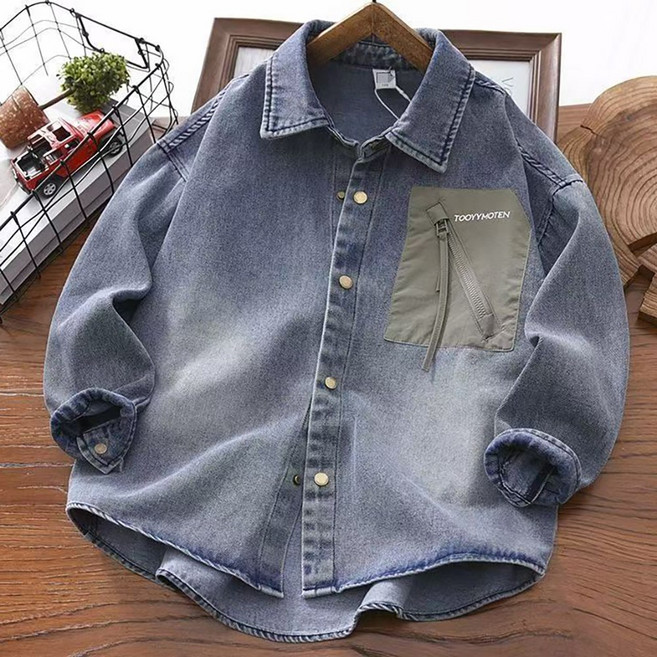 로르카 14세 이상 사용 가능 아동용 카라 버튼 포켓 긴팔 얇은 데님 캐주얼 자켓 R03319