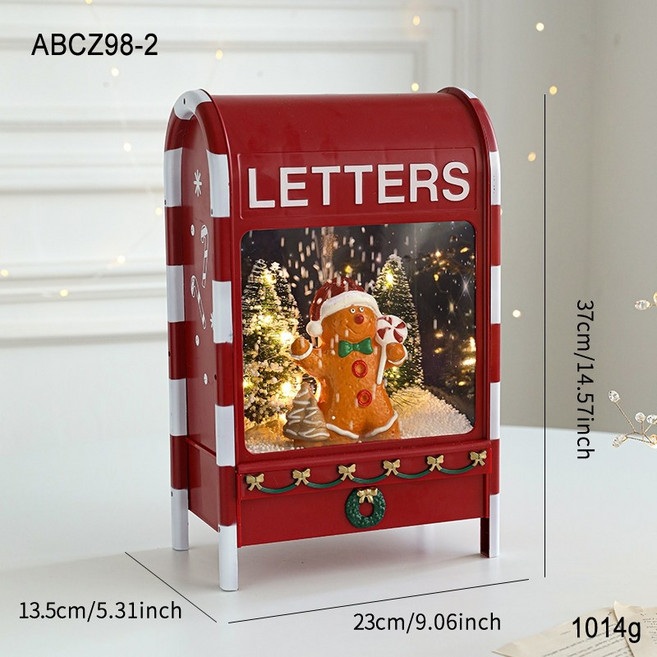 크리스마스 우편함 오르골 LED 조명 워터볼 산타 진저브레드맨 인테리어 소품 장식, 진저브레드