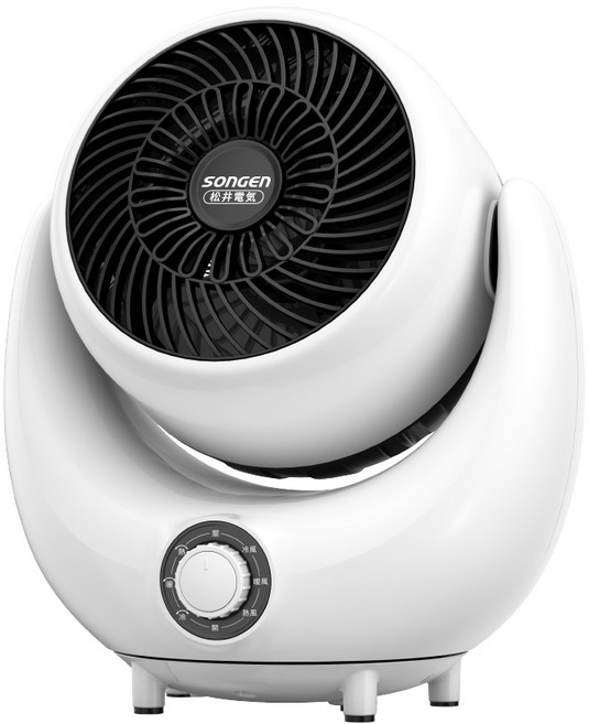 SONGEN 松井電気 迷你暖風機，冷暖兩用循環扇，具備120度自動擺頭與傾倒斷電功能, 白色, SG-201ACW