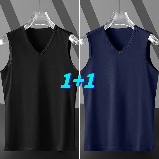 jieve 남성용 V넥 민소매 티셔츠 여름용 심플한 베이직 레이어코튼 캐주얼 운동용1+1 SZ011358