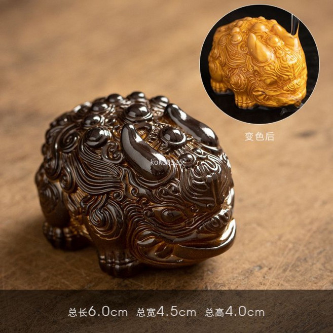招財小貔貅變色茶寵擺飾 一對公母 客廳招財擺飾 迷你可愛擺件, ZEN罕見雙頭貔貅【烏色變金色】