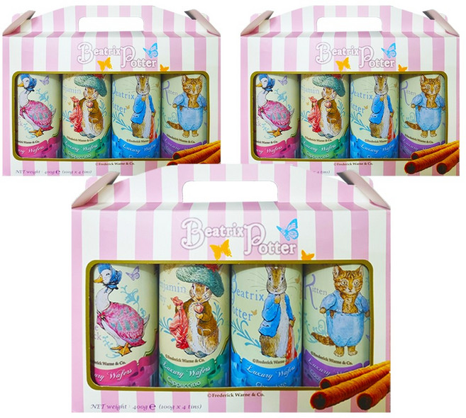 피터래빗 럭셔리 웨이퍼 롤 4입 선물세트 100g 바닐라 3개+카푸치노 3개+초코 3개+쿠키앤크림 3개 (총12개) 과자쿠키웨하스스틱, 3세트