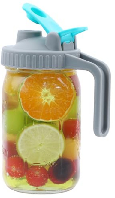 Mason Jar Pitcher With Pour Spout Lids 32 OZ (1 Quart) Wide Mouth Glass Pitcher With Lids For Col