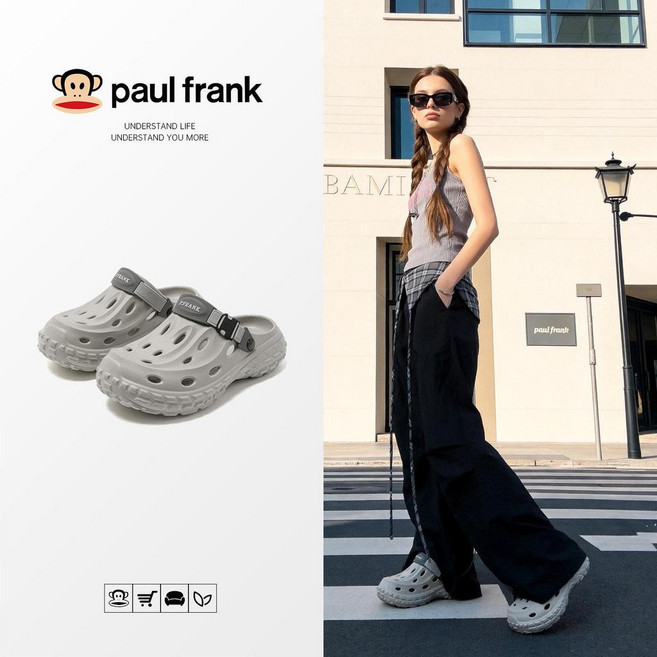 Paul Frank 大嘴猴 洞洞鞋 男款 厚底 包頭 輕便 防滑 涼鞋