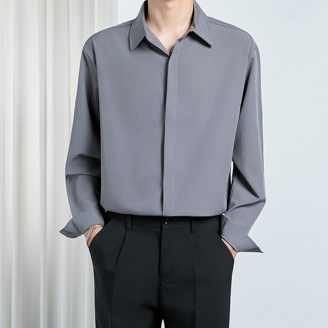 長袖襯衫男 春秋休閒外套 寬鬆抗皺大碼襯衫