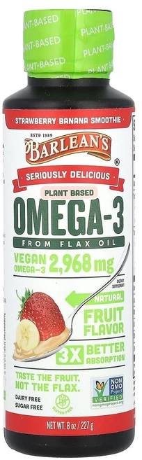 Barlean's Seriously Delicious® 아마 오일로 만든 식물성 오메가3 딸기 바나나 스무디 2 968mg 227g(8oz) Barlean's (발린, 1개 - 쿠팡
