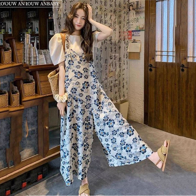 여성바지 멜빵바지 플라워 점프수트 스트랩 와이드레그 캐주얼 데일리 여름 롱팬츠 ZBW26033004 30