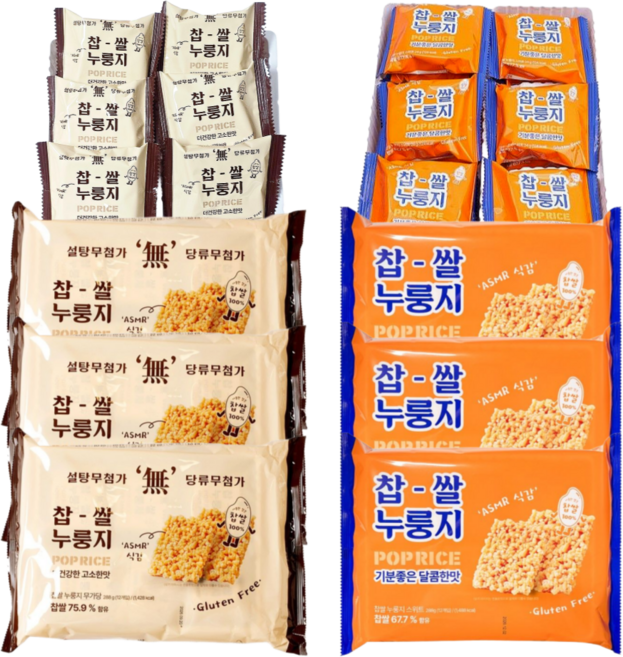 찹쌀 누룽지 과자 (스위트+무가당) 누룽지 팝라이스 쌀과자 세트, 3세트, 576g