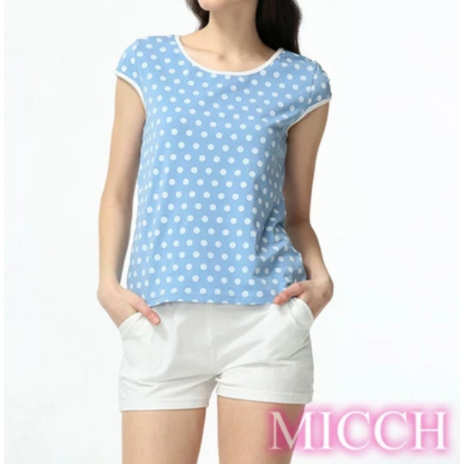 MICCH 圓領水彩藍底白短褲居家休閒套組