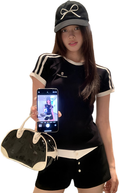 루미팝 여성 핫라인 날씬한 반팔 티셔츠