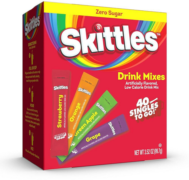 스키틀스 싱글 투 고 와일드 베리 버라이어티 팩 워터톡 파우더 믹스 제로 슈가 저칼로리 맛 4가지 1박스 1회 제공량 30개, 2 Original 40ct Variety P