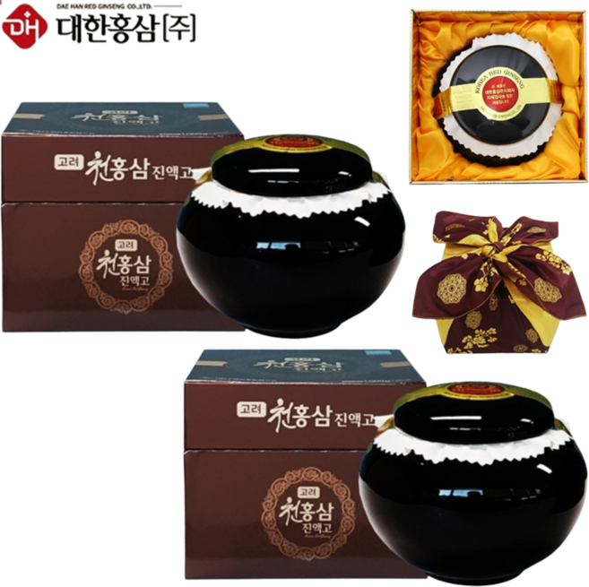 대한홍삼진흥공사 고려 천홍삼 진액고 1000g 2개 국내산 홍삼 진액 농축액 엑기스 고 사포닌 칡 당귀 대추 구절초 익모초 천궁 작약 황기 활력 피로 면역력 감사 선물 포장, 1kg
