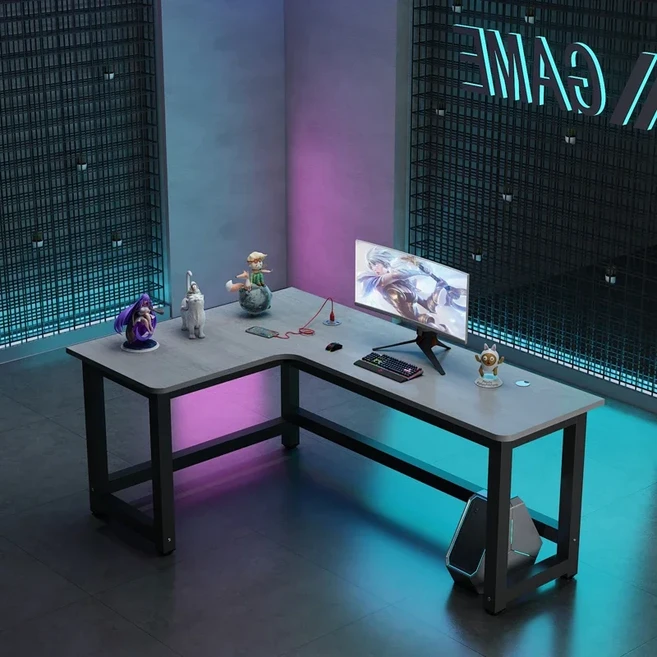 미니멀리스트 학습 테이블 L 모양 컴퓨터 책상 선반이 있는 창의적인 PC 상업용 게임용 U, 26 gray L1 120x120cm