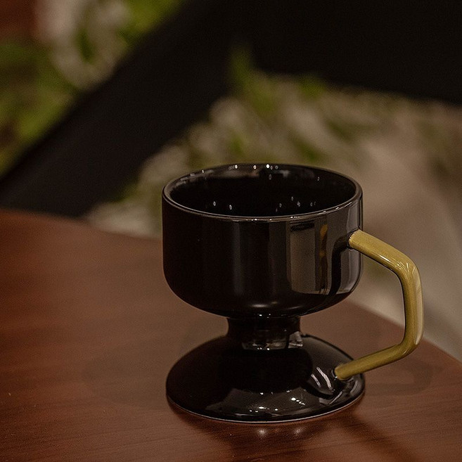 SE 高腳馬克杯 復古陶瓷咖啡杯, SE高腳馬克杯(黑色),無規格, 1個
