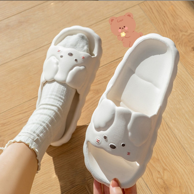 파티굿즈 강아지 커플 슬리퍼 실내화 거실화 사무실 학교 어린이집 유치원 교사, 1개, 화이트