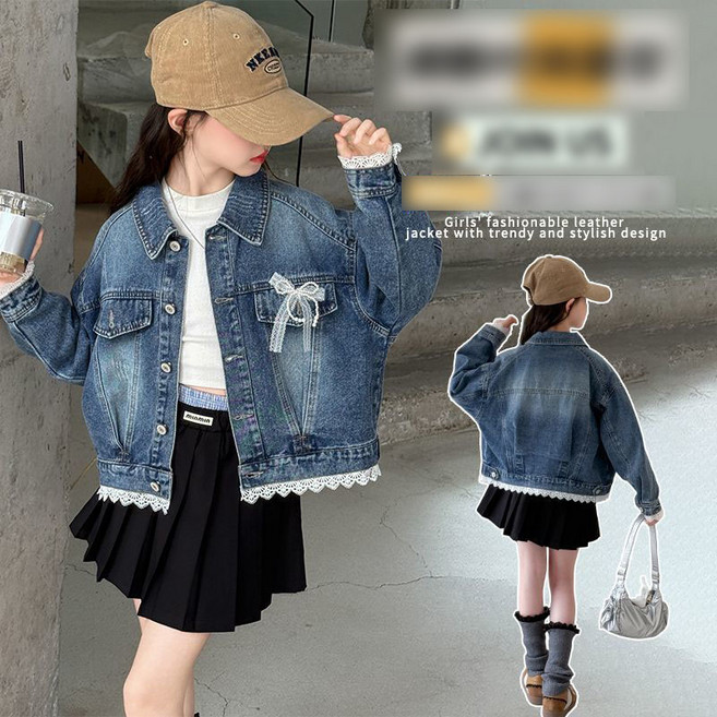 여아 데님 자켓 레이스 포인트 오버핏 크롭 기장 아동 캐주얼 데일리 외출복