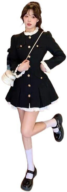 티류으스 여성 트위드 원피스 봄 가을 긴팔 하이넥 슬림핏 미디 길이 소향풍 하객룩 결혼식 Y 061228