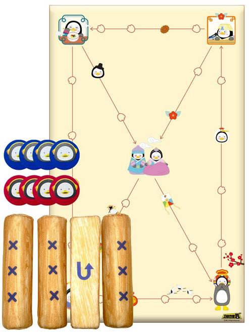 자이언트 펭수 윳놀이 세트 20cm윷가락 펭수캐릭터 윷판 안전한 명절 전통 민속놀이, 1개