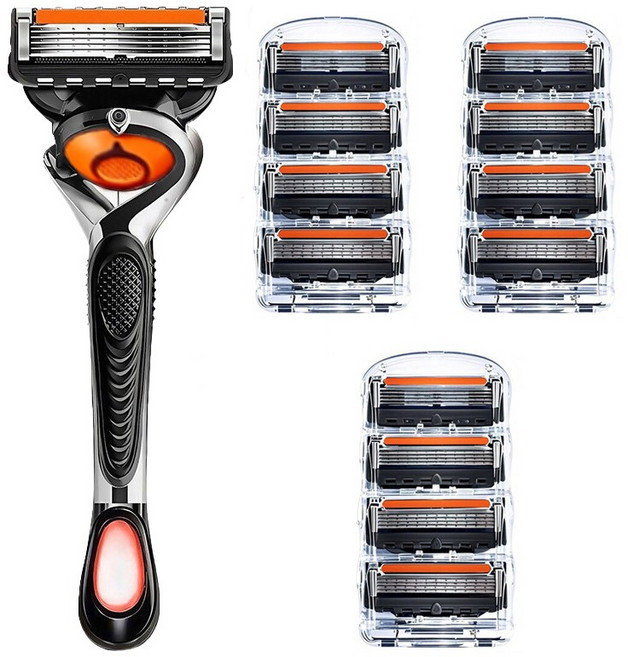 코코유 남자 수동 면도기 5중날 회전헤드 무통 밀착 면도기 LXZ-13, 12개, 블랙, XZD-1
