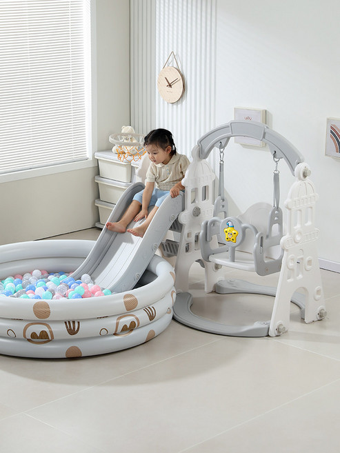 더류현 볼풀 실내그네 실내놀이터 유아볼놀이 거실실내용 미끄럼틀 가정용 소형 그네 세트, 1개, 블루 레벨 L 4-in-1