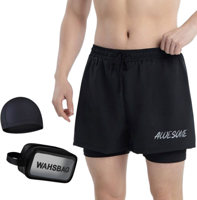 남자 숏레깅스 반바지 수영복 세트 수모 + 가방