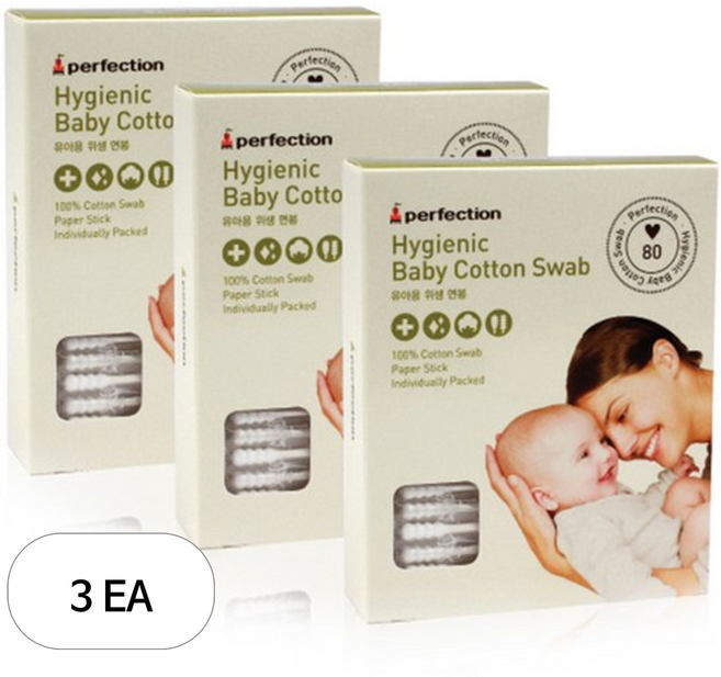 퍼펙션 유아용 낱개 위생면봉, 80개입, 3개