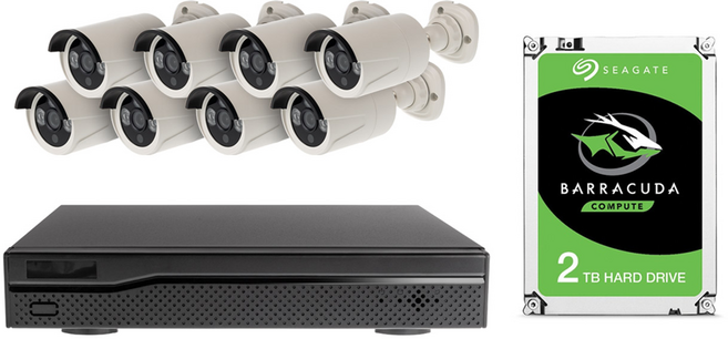 DVR NVR 4채널 8채널 CCTV 카메라 녹화기 풀패키지 실내형 실외형 내장하드 추가옵션, NVR(8채널)실외용x8, 내장하드 2TB, 1개