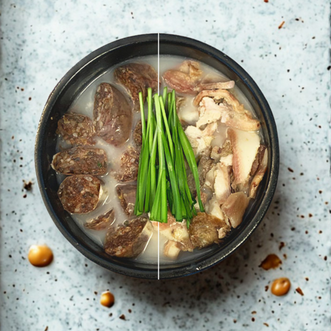 [고메팜스] 순대국 셋트 순대 국밥 머릿고기 내장 부속 돼지 돈사골 국내산 재료, 1세트, 1.2kg