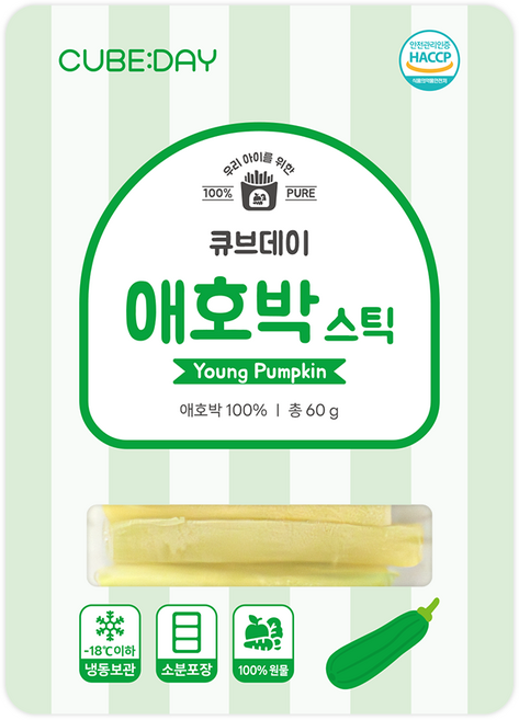큐브데이 애호박 스틱 아이주도식 핑거푸드 BLW 다진 야채 채소 토핑 죽, 60g, 1개