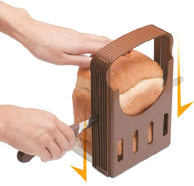 BO雜貨 吐司麵包切片器 可調厚度 可折疊收納 附固定板, 1個, 咖啡色