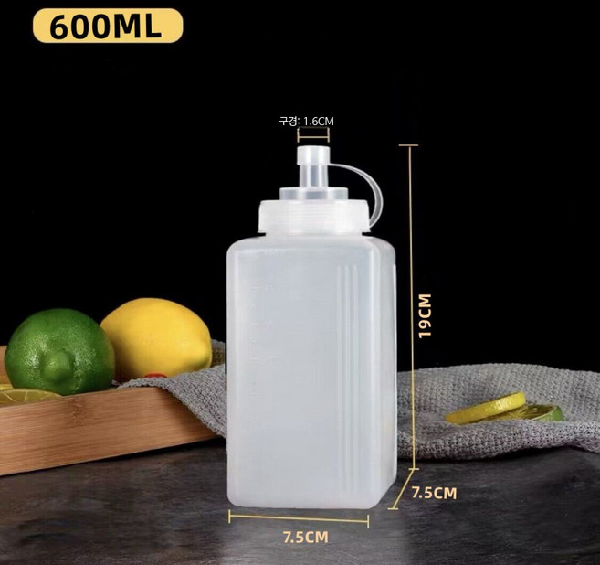 넓은 입구 소스통 세트 보관 업소용 양념통 뚜껑 1_두꺼운 눈금형 600ml, 1개
