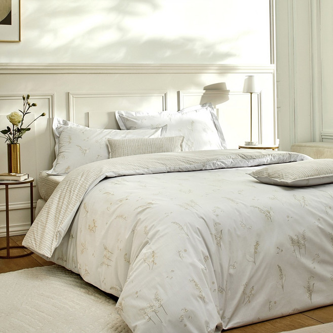 [공식판매처] 블랑데보쥬 프랑스직수입 퍼케일면 호텔식 침구 풀세트 (릴리실버) 이불커버+매트리스커버+베개커버