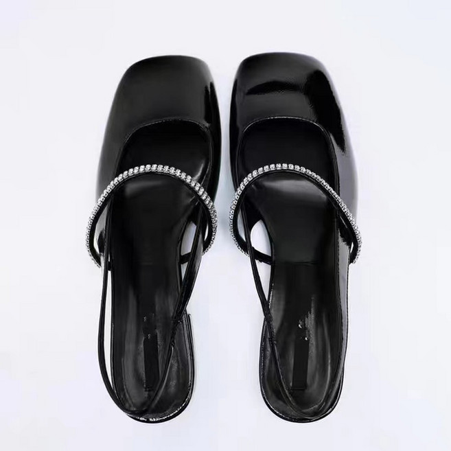 여성화 가을 블랙스퀘어 브라이트닝 로퍼와 큐빅 버클 캐주얼 플랫 뮬러여