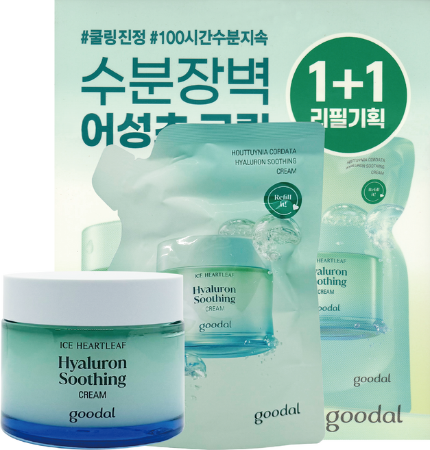 [정품] goodal 모든피부용 | 구달 어성초 히알루론 수딩 크림 75ml 리필 기획 (+75ml 리필), 2개