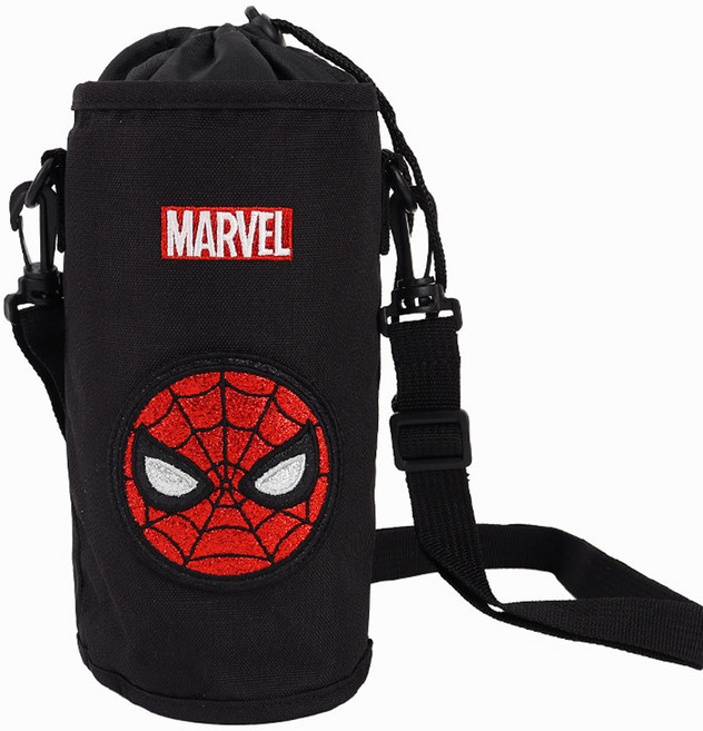 마블 스파이더맨 샤인 얼굴 물병주머니 물통 파우치 물병 크로스 가방 수저케이스 캐릭터 남아 아동 초등 학생, 블랙, 1개