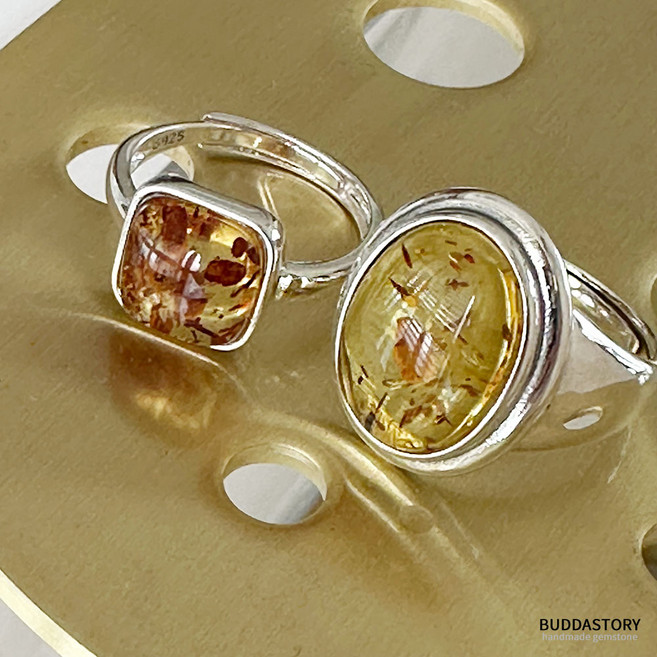천연 적화 호박 반지 실버925 은 유니크 빈티지 스타일