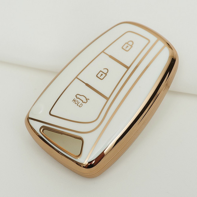 현대 그랜저 싼타페 맥스크루즈 호환 스마트 차 키케이스 키홀더 TPU 키커버 리모컨, TA62-3버튼, 화이트골드