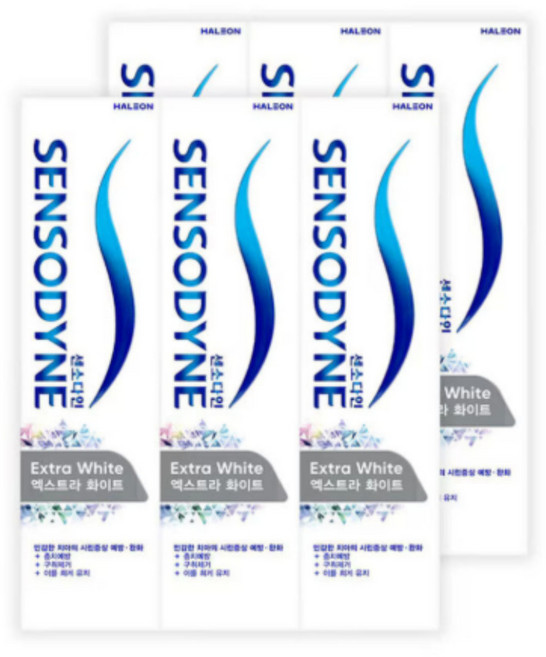 [치과전문의 시린이 미백 추천1위 ]화이트닝 잇몸 구취 시린이 충치 치석 풀케어 "센소다인엑스트라화이트"5+1[사은품 센소다인120G치약 x1개 총6EA 무료배송], 6개, 120g