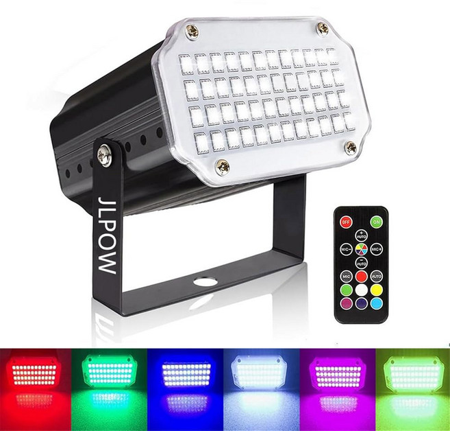 할로윈 스트로브 조명 원격 JLPOW 사운드 활성화 미니 스트로브 조명 매우 밝은 48 RGB LED 리모컨 플래시 스테이지 조명 DJ 파티 쇼 클럽 디스코 할로윈에 가장