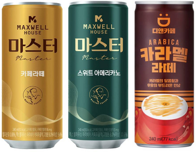 디앤카페 카라멜라떼 240mlx30개+맥스웰 마스터 카페라떼 240mlx15개+맥스웰 스위트 아메리카노 240mlx15개, 1개, 240ml