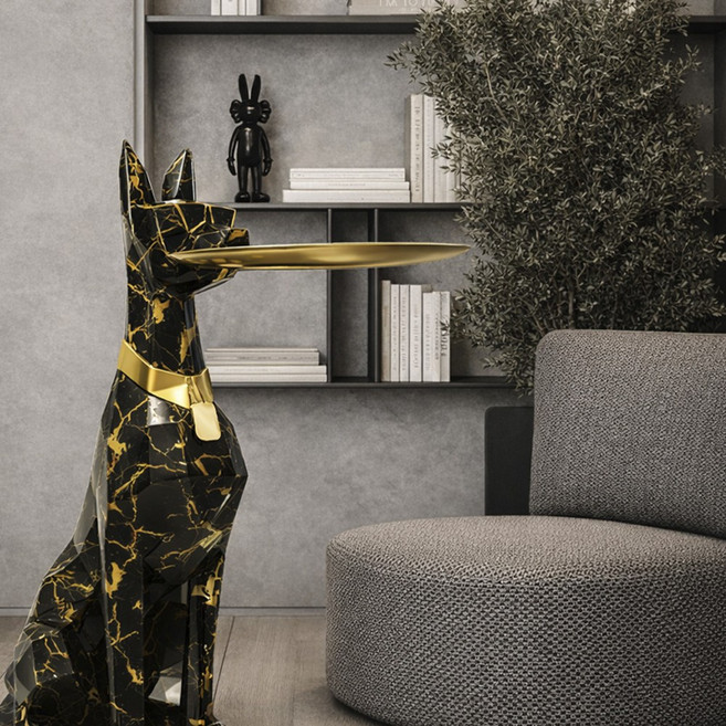 대형 마블 도베르만 사이드 테이블 트레이 협탁 현관 거실 소품 인테리어 장식 블랙 화이트, 1.마블블랙