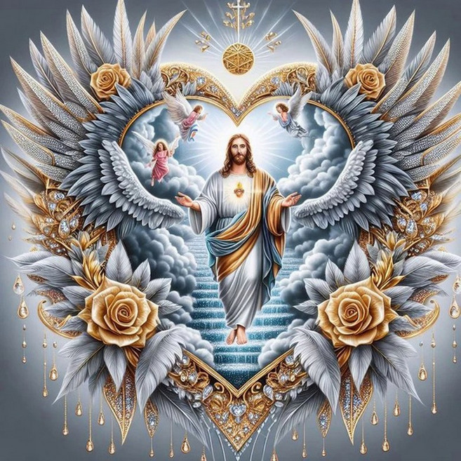 하트 안의 예수님 보석십자수 DIY 키트 교회 성화 기독교 인테리어그림 원형비즈, PIN-021 예수님 70*70cm, 1개